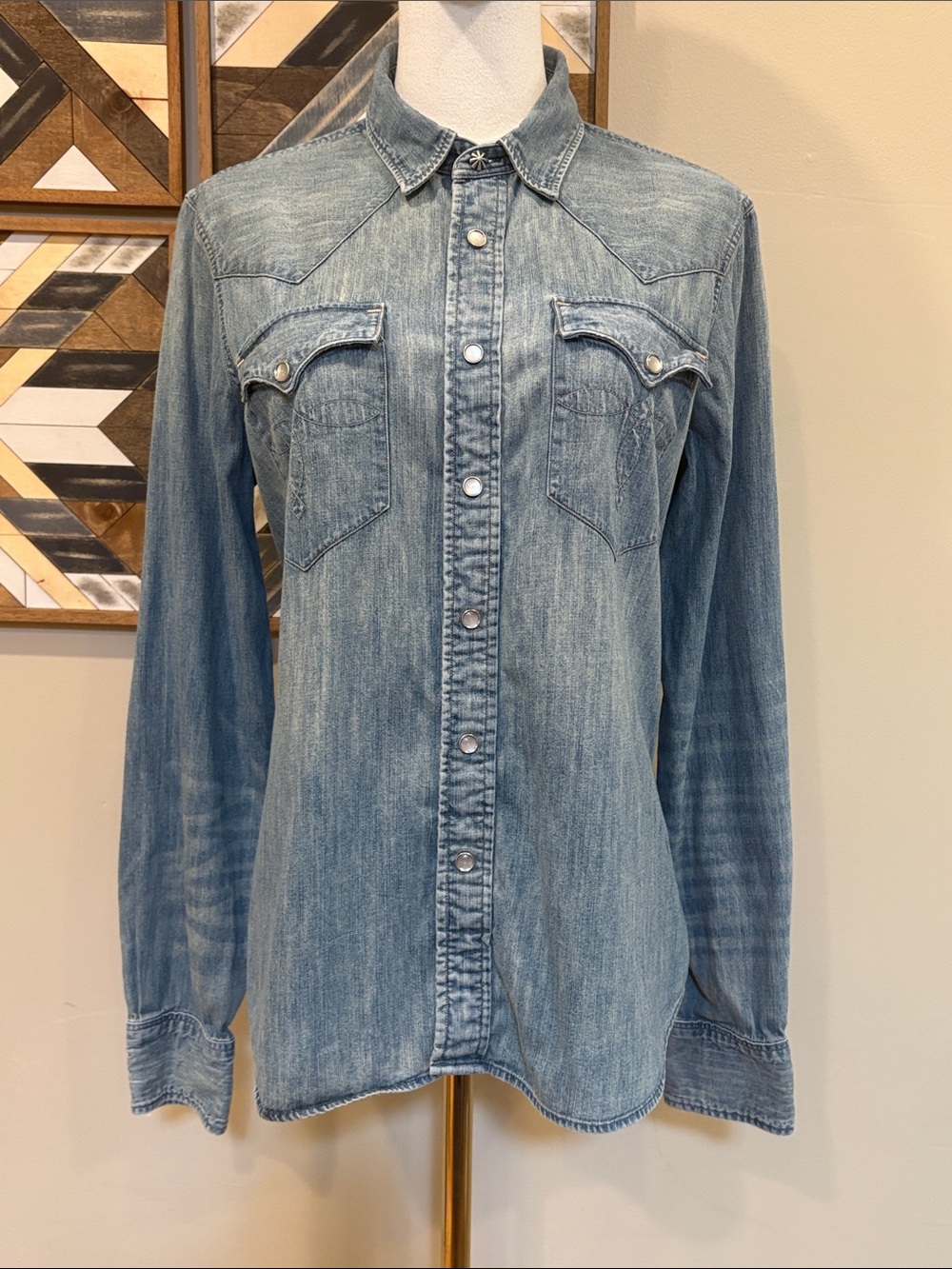 Ralph Lauren Double RL RRL Light Blue Denim Western Shirt size 4 M / L